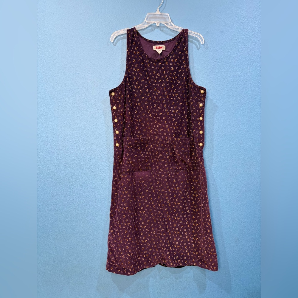 Vintage FADS Purple Floral Sleeveless Corduroy Romper Dress Pockets Women SZ 4P